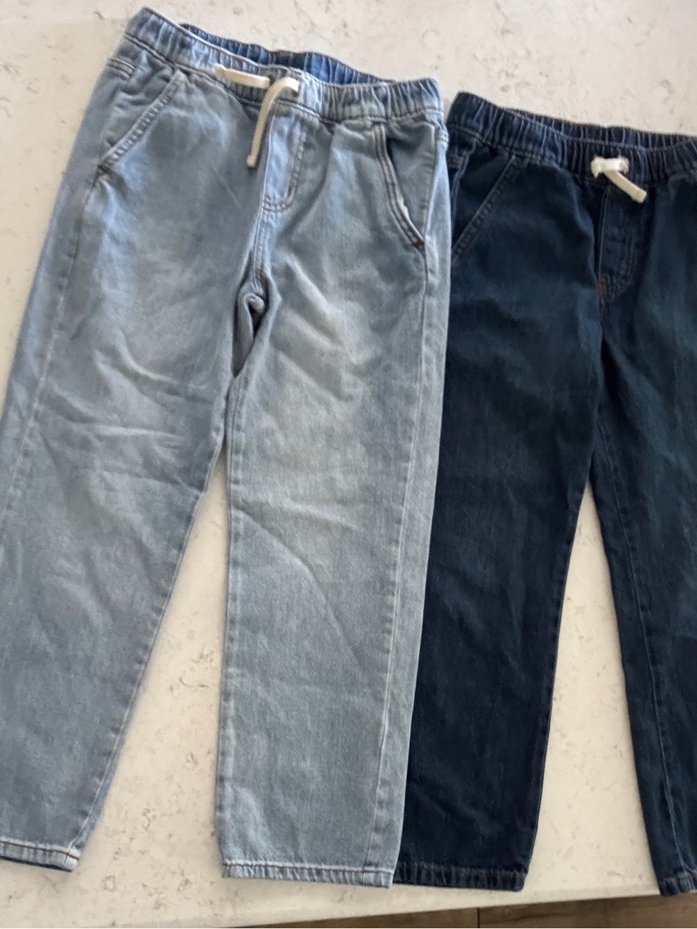 2 Pair Cat & Jack Boys Drawstring Jeans Light and Dark Wash